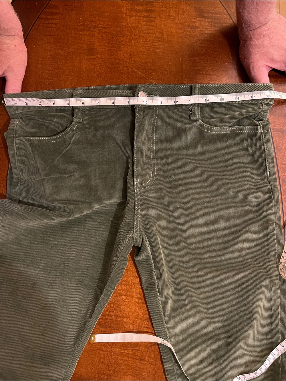 Bell bottom corduroy pants. Raw hem. Flare. Bohemian. Olive green. M. NWT - Picture 10 of 14